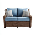 Canapé de jardin 2 places brun et bleu en résine tressée rectangulaire 130 x 75 x 85 cm