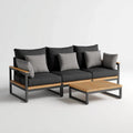Salon de jardin 3 places avec table basse noir gris et naturel en acier et bois d'acacia 205 x 75 x 78 cm
