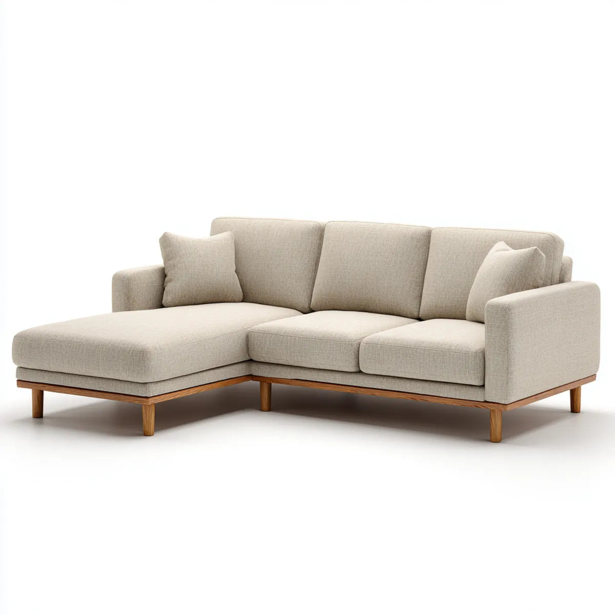 Canapé d'angle gauche 3 places beige en polyester avec structure en bois massif 250 x 160 x 85 cm