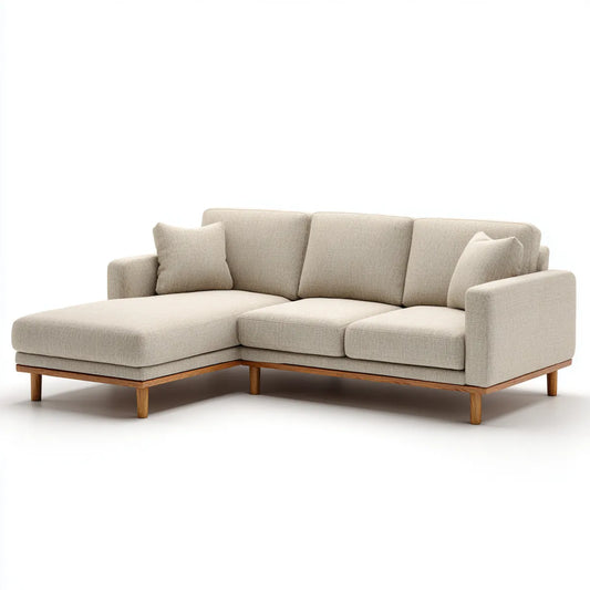 Canapé d'angle gauche 3 places beige en polyester avec structure en bois massif 250 x 160 x 85 cm
