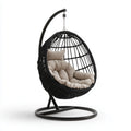 Fauteuil suspendu œuf avec support noir et coussin beige 105 x 105 x 195 cm en acier et polyéthylène