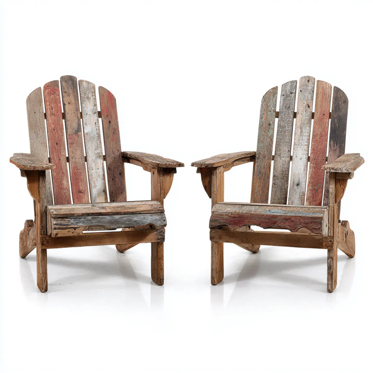 Ensemble de 2 fauteuils lounge de jardin Adirondack multicolores en bois massif recyclé 74 x 83 x 92 cm