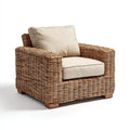 Fauteuil lounge de jardin beige en rotin tressé forme rectangulaire 100 x 90 x 80 cm