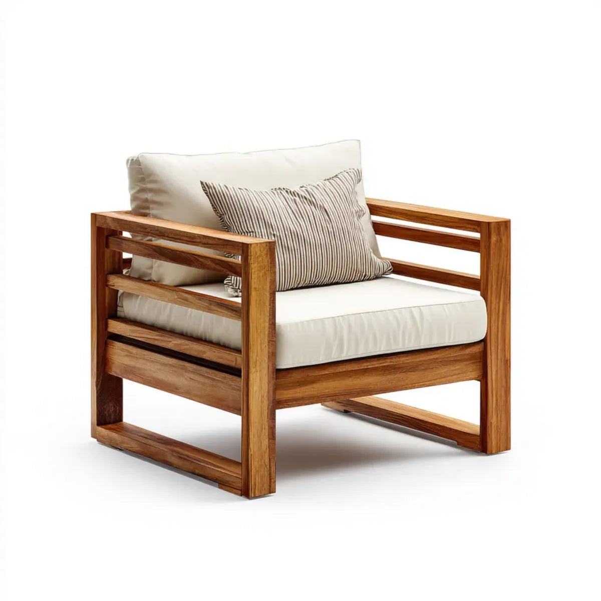 Fauteuil lounge de jardin marron et blanc en acacia massif rectangulaire 82 x 76 x 75 cm