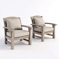 Lot de 2 fauteuils lounge de jardin beige et brun en bois massif d'acacia avec coussins 73 x 78 x 88 cm