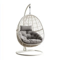 Fauteuil suspendu œuf blanc avec coussin gris en résine tressée et acier 105 x 105 x 195 cm