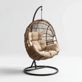 Fauteuil suspendu sur pied ovale beige et brun 105 x 105 x 200 cm en rotin naturel et acier