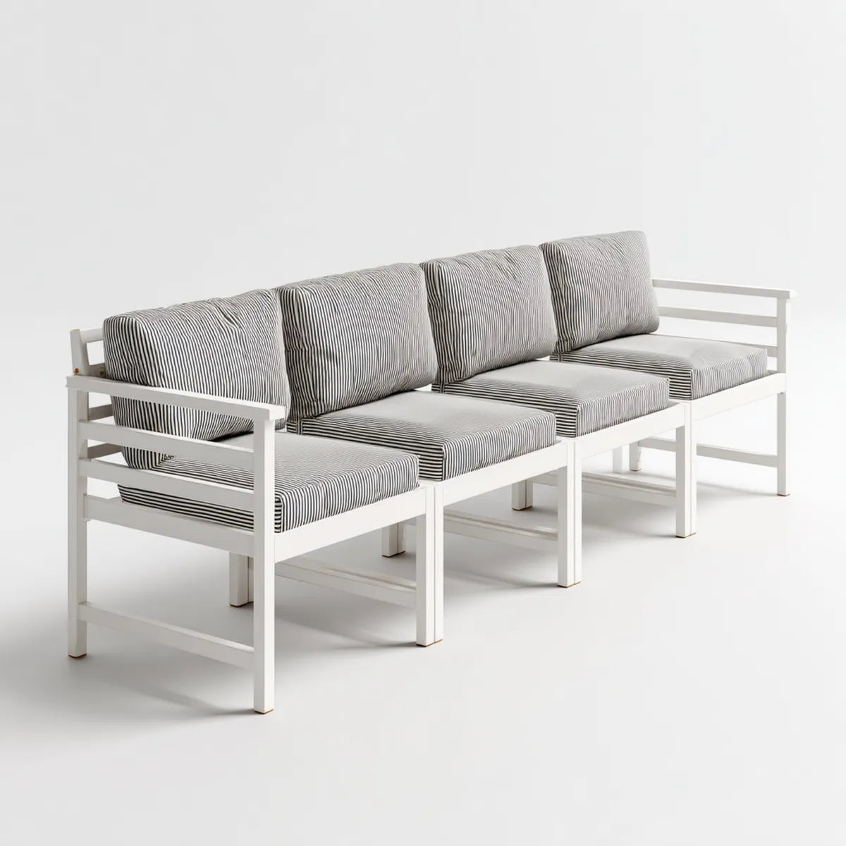 Canapé de jardin 4 places droit blanc 280 x 75 x 75 cm aluminium et polyester rayé