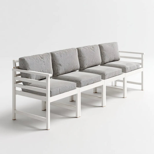 Canapé de jardin 4 places droit blanc 280 x 75 x 75 cm aluminium et polyester rayé