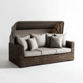 Canapé de jardin 3 places avec toit rétractable marron et gris en résine tressée PE 210 x 85 x 175 cm rectangulaire