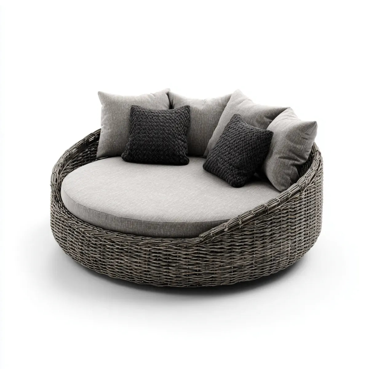 Canapé de jardin rond 2 places gris 180 x 180 x 85 cm en résine tressée PE et polyester