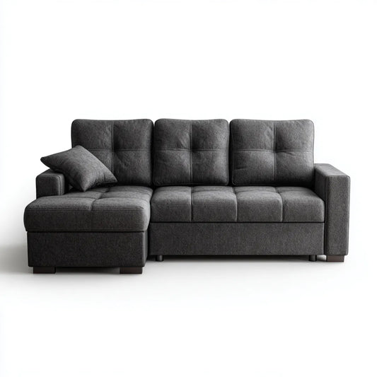 Canapé d'angle gauche 3 places gris anthracite 240 x 150 cm en polyester forme L