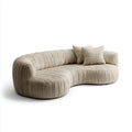 Canapé 3 places incurvé beige en velours côtelé polyester 260 x 110 x 72 cm