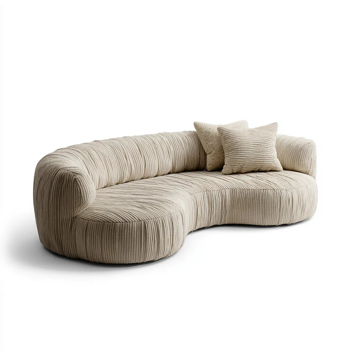 Canapé 3 places incurvé beige en velours côtelé polyester 260 x 110 x 72 cm