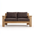 Canapé 2 places droit marron 140 x 75 x 78 cm en chêne massif et polyester