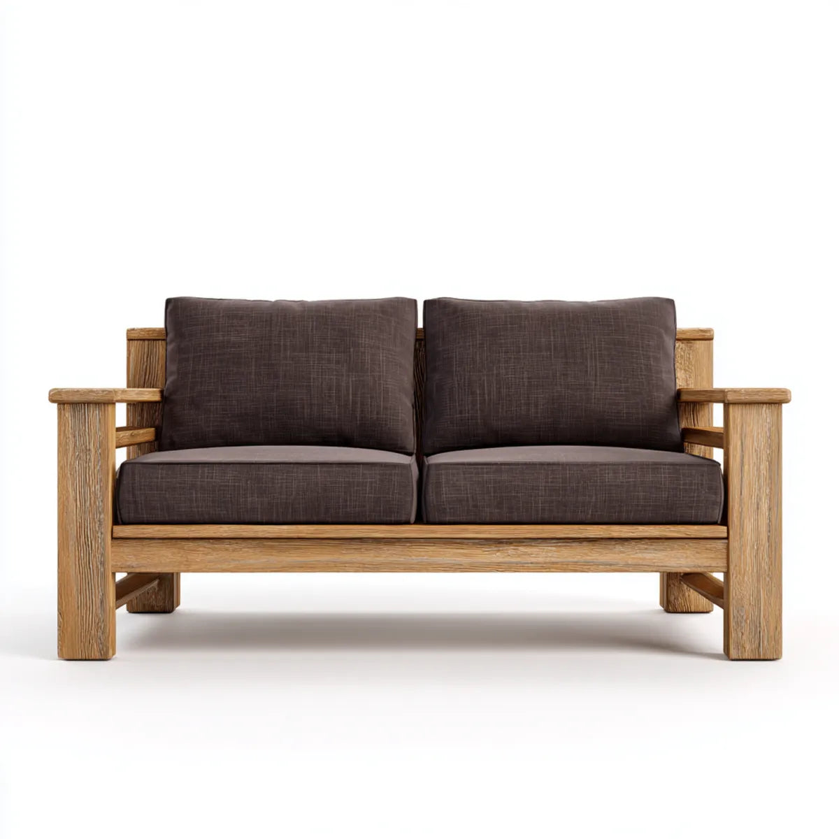 Canapé 2 places droit marron 140 x 75 x 78 cm en chêne massif et polyester