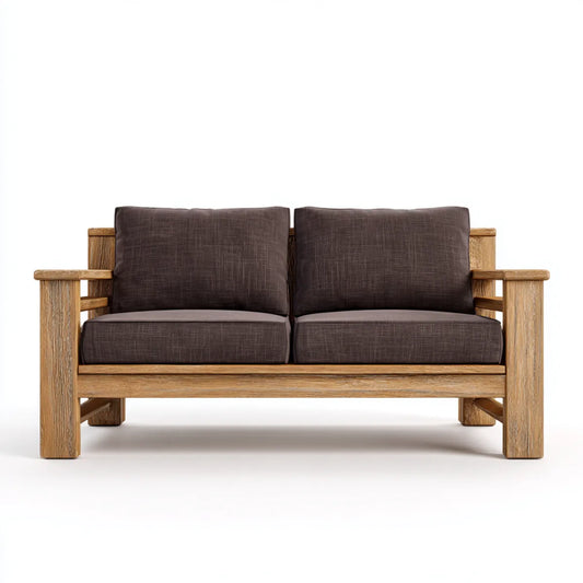 Canapé 2 places droit marron 140 x 75 x 78 cm en chêne massif et polyester
