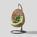 Fauteuil suspendu sur pied en rotin naturel vert avec coussin rond 95 x 100 x 195 cm