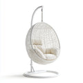 Fauteuil suspendu œuf sur pied blanc en acier et rotin PE 105 x 105 x 195 cm