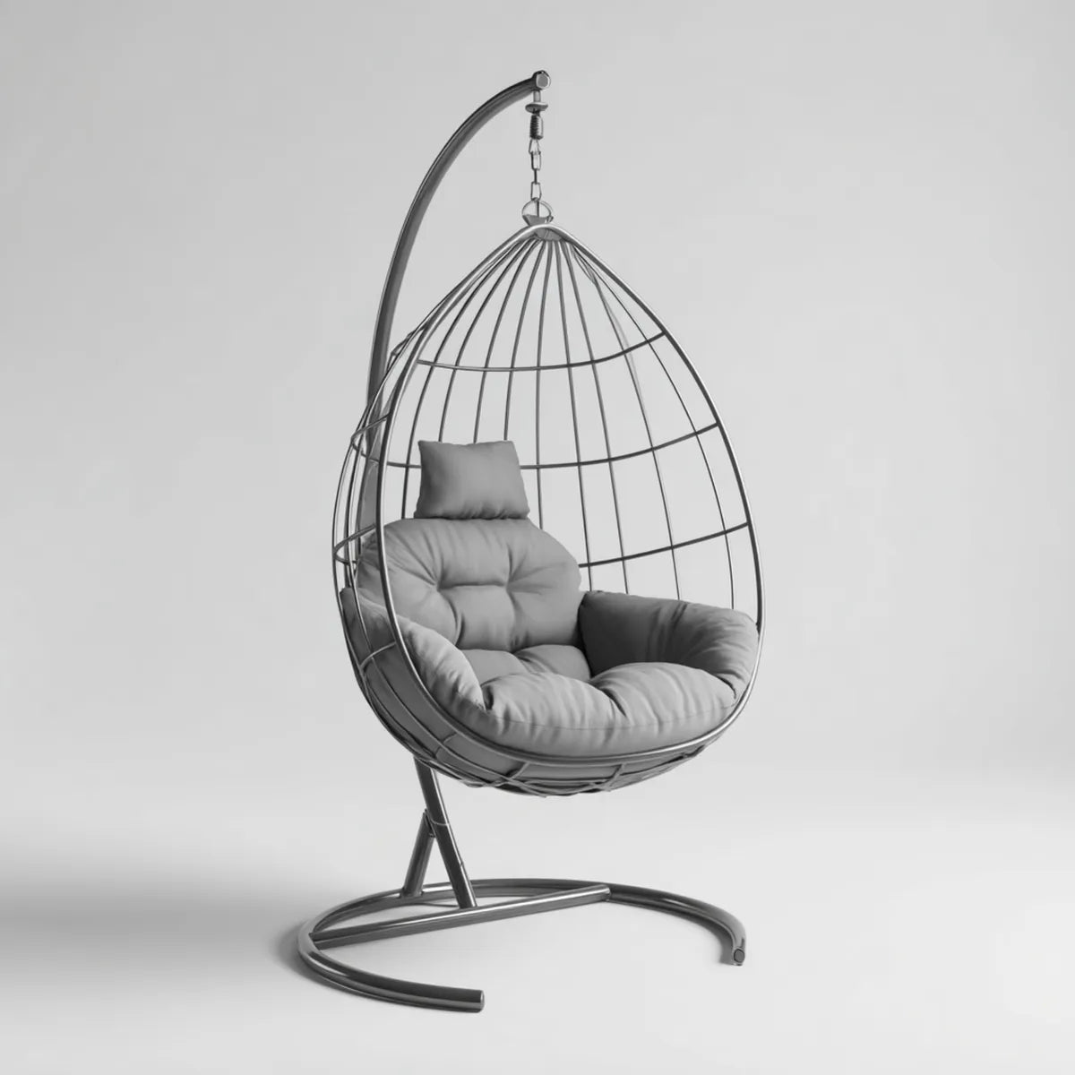 Fauteuil suspendu œuf avec support gris anthracite en acier 105 x 75 x 195 cm