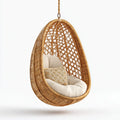 Fauteuil suspendu œuf en rotin naturel beige avec coussins 95 x 75 x 120 cm