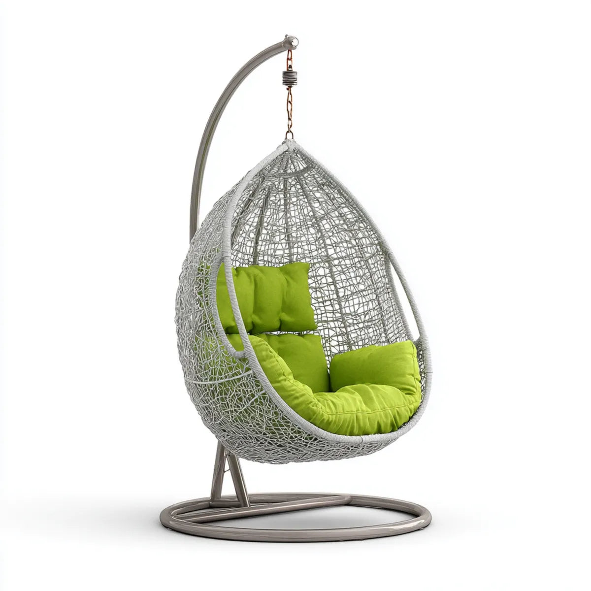 Fauteuil suspendu œuf gris et vert avec support en acier 105 x 105 x 195 cm résine PE