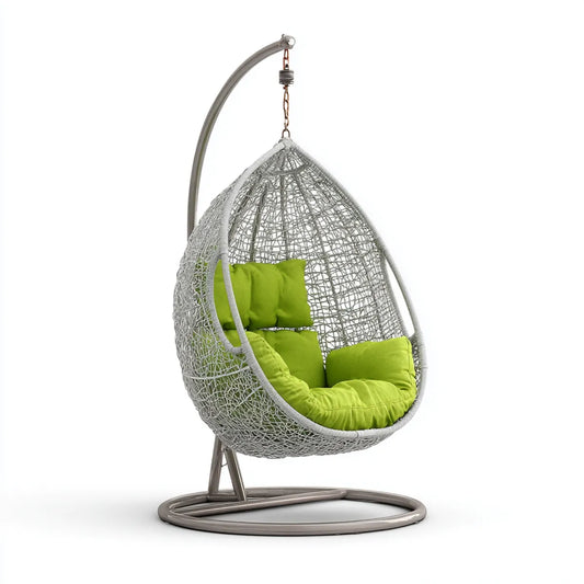 Fauteuil suspendu œuf gris et vert avec support en acier 105 x 105 x 195 cm résine PE